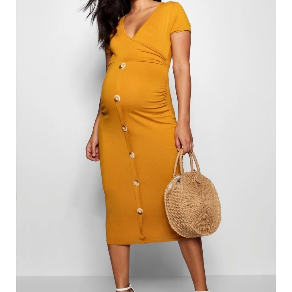 ✨HOST PICK✨Boohoo Mustard Maternity Dress